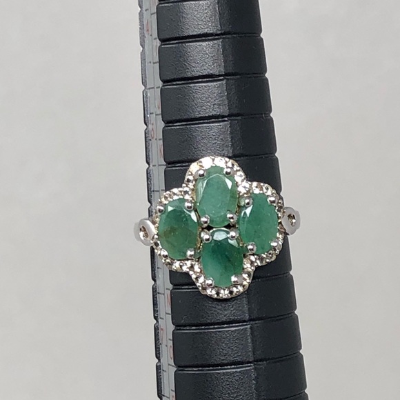 Green Emerald Ring Size 6 Rhodium Over Sterling Silver Ring - Picture 8 of 8